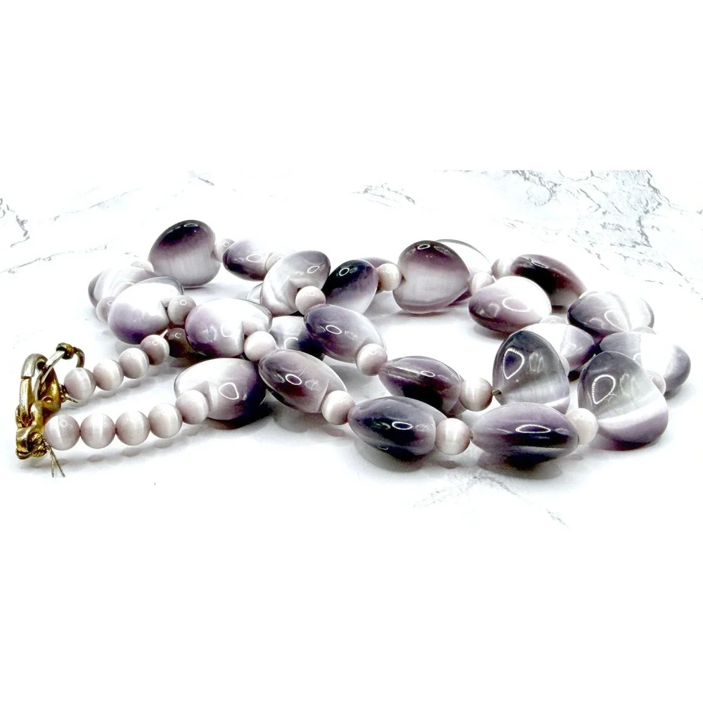 Plum Purple Glass Heart Bead Necklace 17